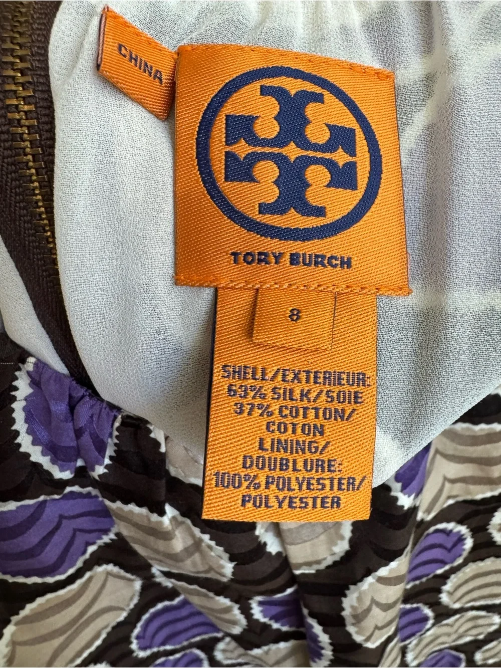 Tory Burch Silk Blend Geometric Circle Print Sleeveless Blouse Purple Size 8